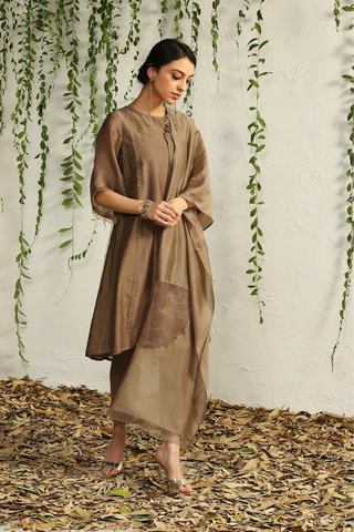 Brown chanderi tie-up kurta set