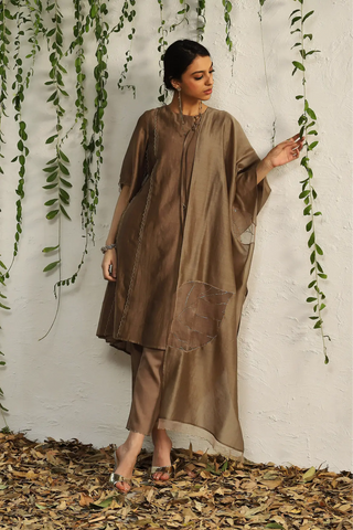 Brown chanderi tie-up kurta set