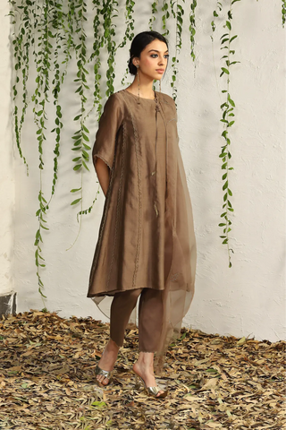 Brown chanderi tie-up kurta set