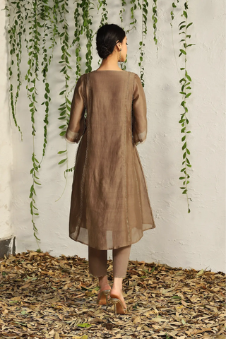 Brown chanderi tie-up kurta set