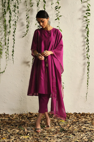 Pink chanderi tie-up kurta set