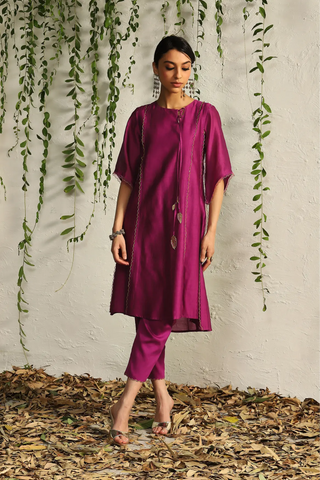 Pink chanderi tie-up kurta set