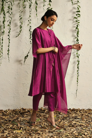 Pink chanderi tie-up kurta set