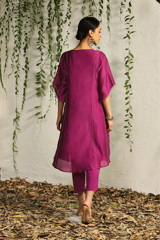 Pink chanderi tie-up kurta set