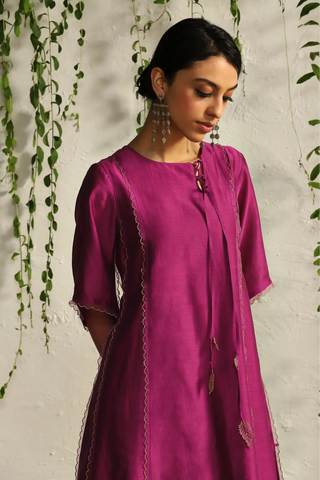 Pink chanderi tie-up kurta set