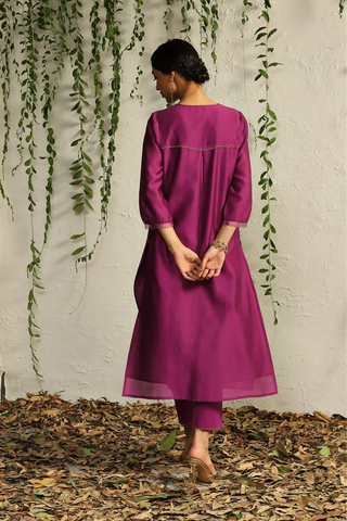 Pink chanderi flowy kurta set