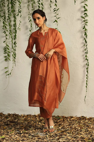 Orange chanderi flowy kurta set