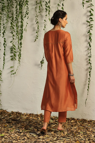 Orange chanderi flowy kurta set