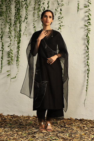 Black chanderi straight kurta set