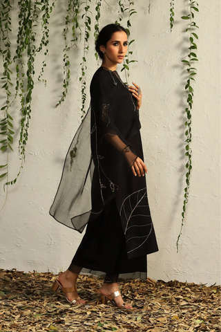 Black chanderi straight kurta set