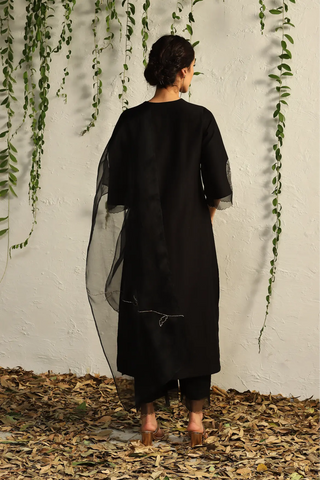 Black chanderi straight kurta set