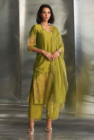 Berry green chanderi straight kurta set