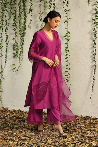 Pink chanderi straight kurta set