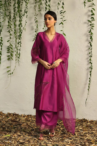 Pink chanderi straight kurta set