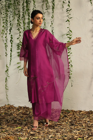 Pink chanderi straight kurta set