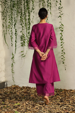 Pink chanderi straight kurta set