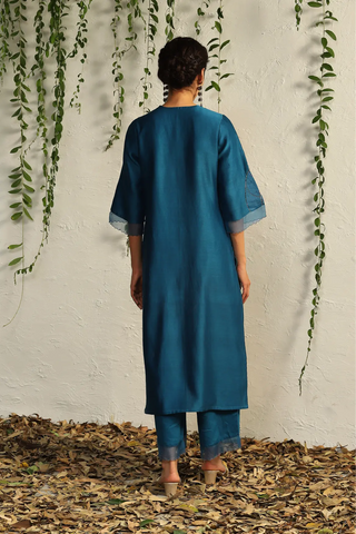 Blue chanderi straight kurta set