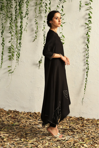 Black chanderi asymmetrical kurta set