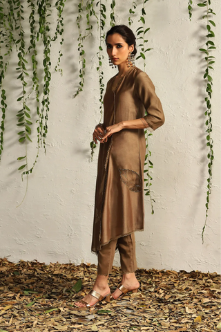 Brown chanderi asymmetrical kurta set