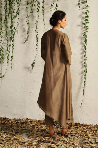 Brown chanderi asymmetrical kurta set