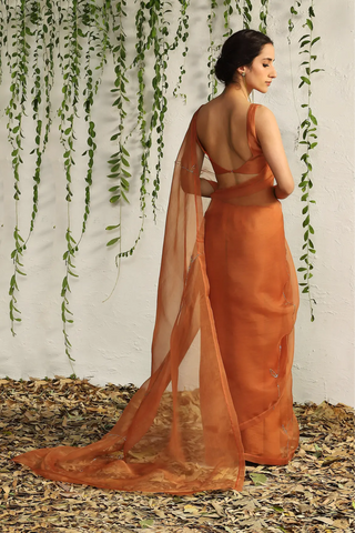 Orange organza nakshi saree with blouse