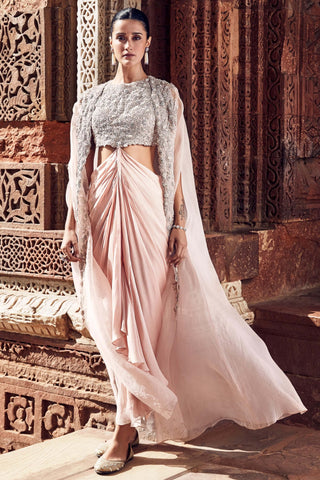 Iconic bush tulip dhoti cape and skirt set