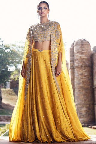 Turmeric couture winged cape and skirt set