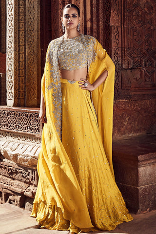 Turmeric couture winged cape and skirt set