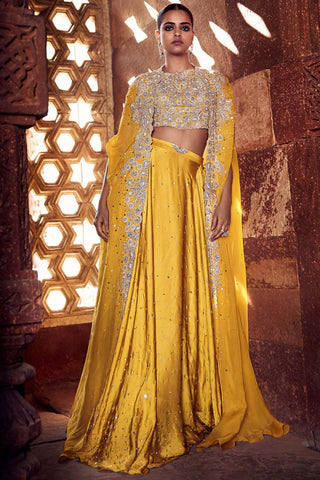 Turmeric couture winged cape and skirt set