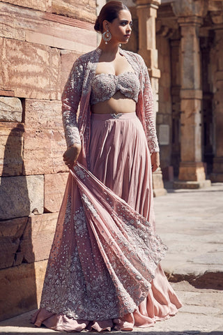 Rose empress couture jacket and lehenga set