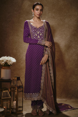 Royal purple benarasi kurta set