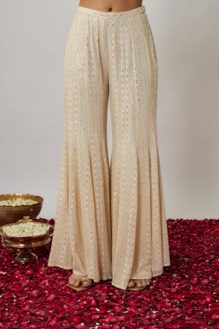 Ivory sequin and thread georgette kurta sharara set