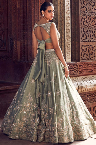 Sona patti jade bow lehenga set