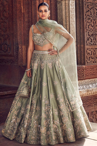 Sona patti jade bow lehenga set