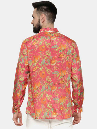 Pink floral muslin shirt