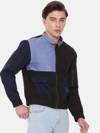 Tri-color cotton bomber jacket