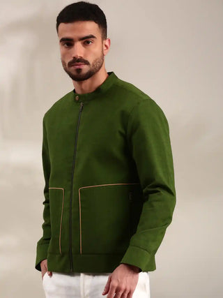 Green cotton bomber jacket