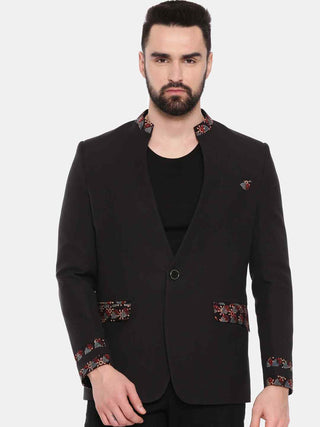 Black cotton two button blazer