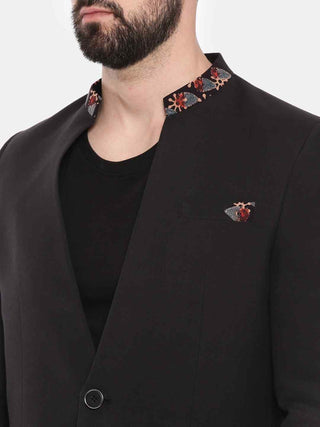 Black cotton two button blazer