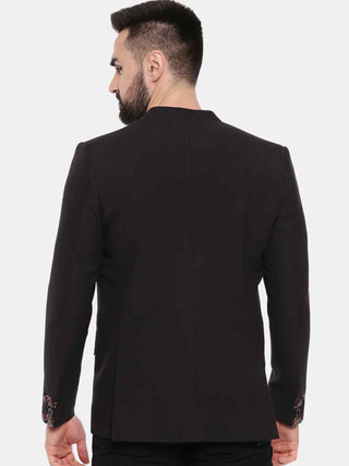 Black cotton two button blazer