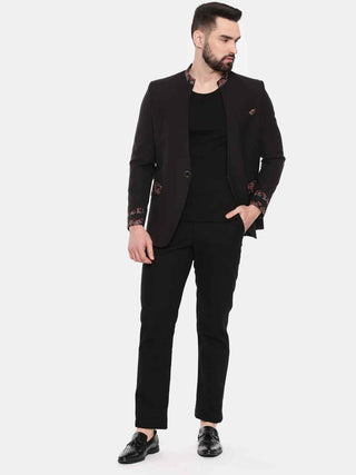 Black cotton two button blazer