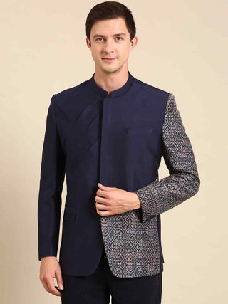 Navy blue printed bandhgala