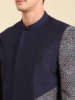 Navy blue printed bandhgala