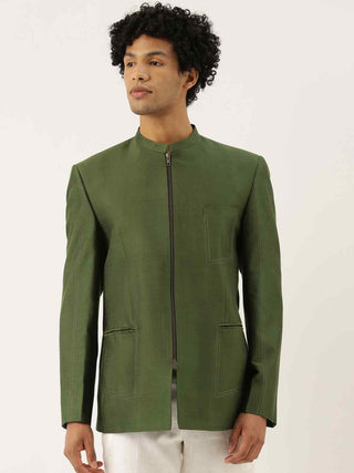 Green cotton silk zipper jacket