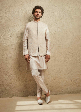 Beige minimalist bandi and kurta set