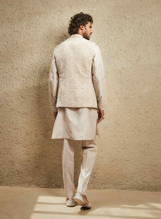 Beige minimalist bandi and kurta set