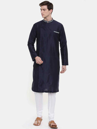 Navy blue silk blend kurta and churidaar