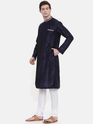 Navy blue silk blend kurta and churidaar