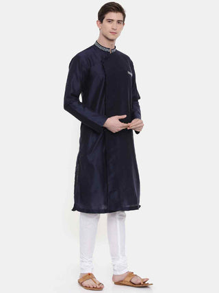 Navy blue silk blend kurta and churidaar