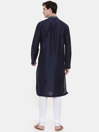 Navy blue silk blend kurta and churidaar